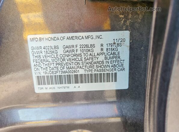 19UDE2F73MA002801 2021 ACURA ILX Gray Շարժիչի բաժամունքի տեսք