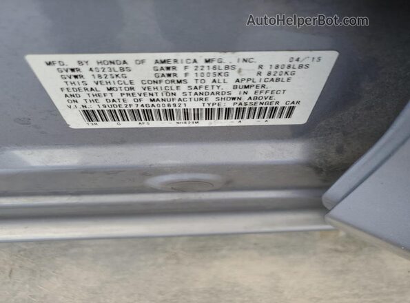 19UDE2F74GA008921 2016 ACURA ILX Silver VIN sticker view