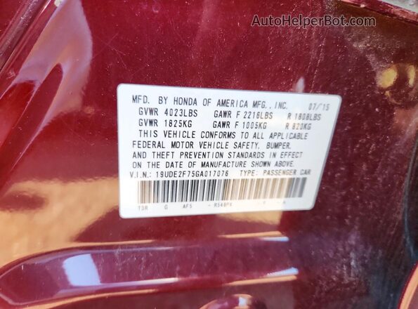 19UDE2F75GA017076 2016 ACURA ILX Red Engine compartment view