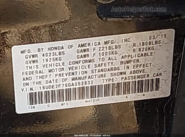 19UDE2F76GA003932 2016 ACURA ILX Black Շարժիչի բաժամունքի տեսք