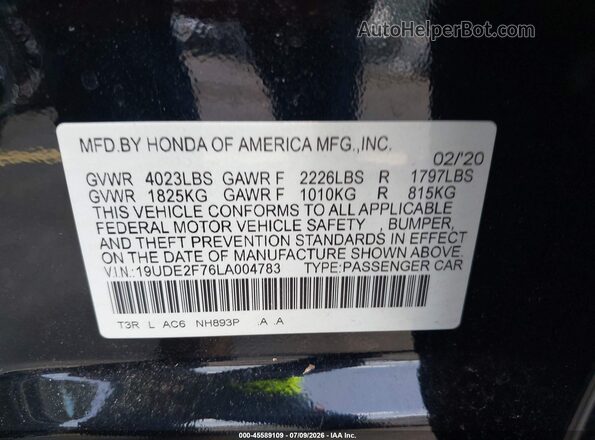 19UDE2F76LA004783 2020 ACURA ILX Черный Вид подкапотного пространства