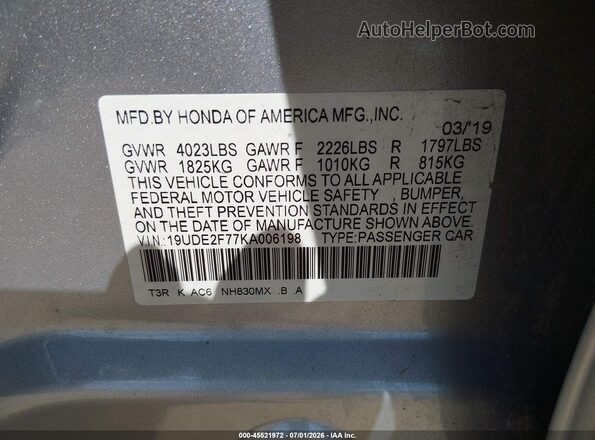 19UDE2F77KA006198 2019 ACURA ILX Silver Widok komory silnika