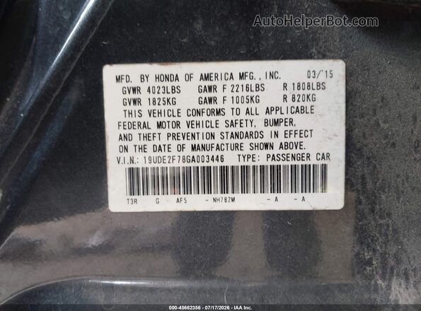 19UDE2F78GA003446 2016 ACURA ILX Черный Вид подкапотного пространства