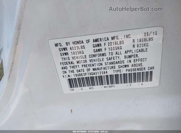 19UDE2F7XGA012584 2016 ACURA ILX White Вид підкапотного простору