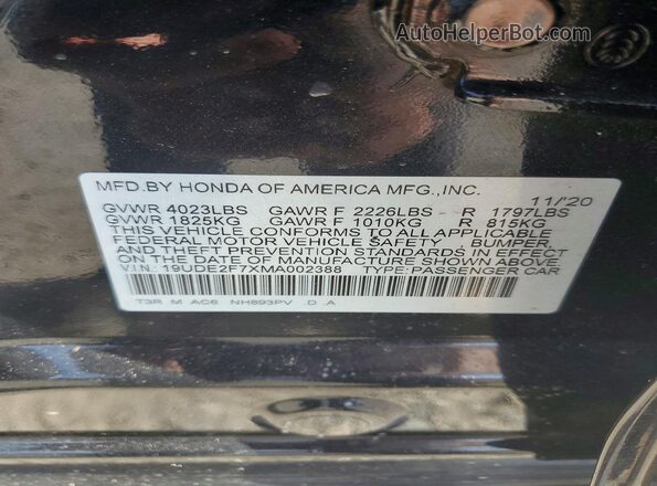 19UDE2F7XMA002388 2021 ACURA ILX Black Widok komory silnika