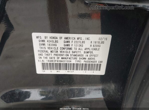 19UDE2F80GA001554 2016 ACURA ILX Black Widok komory silnika