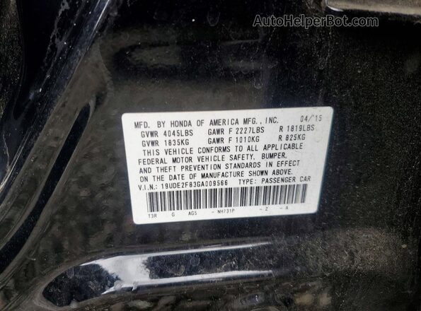 19UDE2F83GA009566 2016 ACURA ILX Black VIN კოდის სტიკერის ხედი