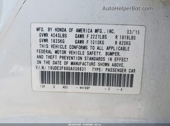 19UDE2F86GA006631 2016 ACURA ILX White Engine compartment view