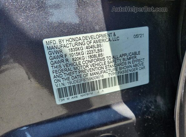 19UDE2F87MA009016 2021 ACURA ILX Gray Vista del compartimento del motor