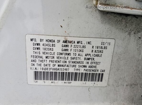 19UDE2F88GA002497 2016 ACURA ILX White ძრავის განყოფილების ხედი