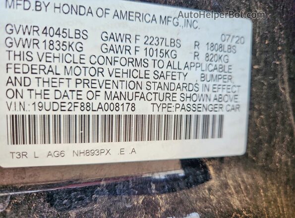 19UDE2F88LA008178 2020 ACURA ILX Black Engine compartment view