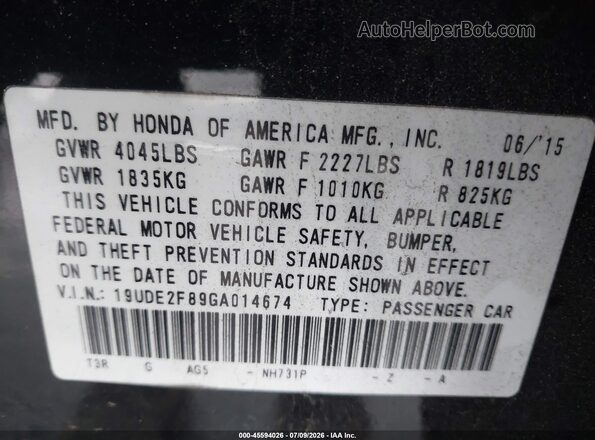 19UDE2F89GA014674 2016 ACURA ILX Black Engine compartment view