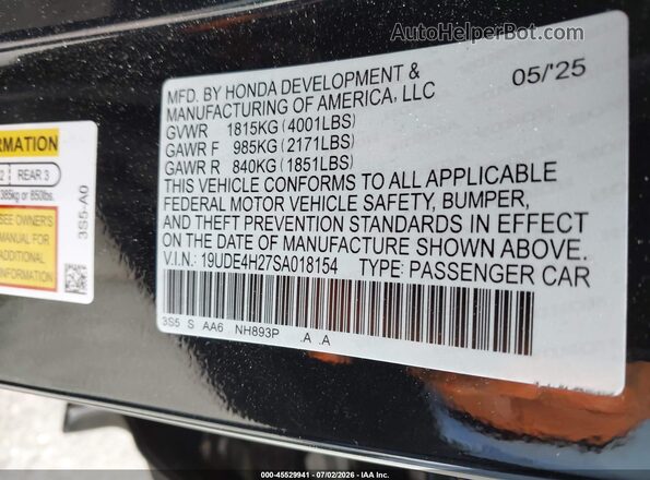 19UDE4H27SA018154 2025 ACURA INTEGRA Черный Вид подкапотного пространства