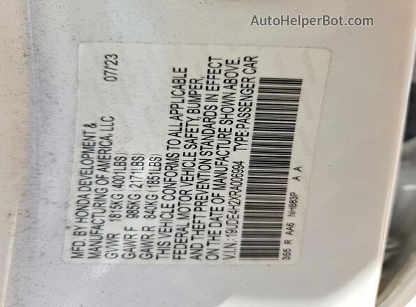 19UDE4H2XRA006994 2024 ACURA INTEGRA White VIN sticker view