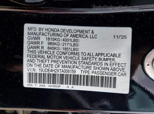 19UDE4H2XTA006159 2026 ACURA INTEGRA Black VIN sticker view