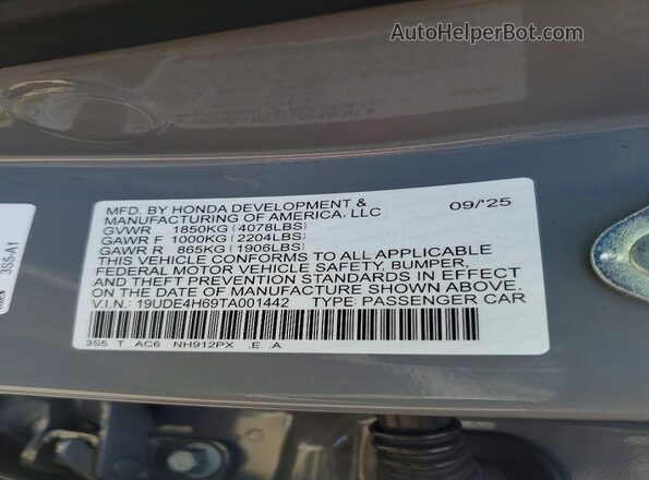 19UDE4H69TA001442 2026 ACURA INTEGRA Gray Vista de la etiqueta del VIN