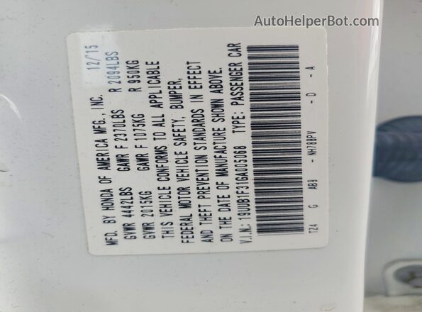 19UUB1F31GA005068 2016 ACURA TLX White ძრავის განყოფილების ხედი