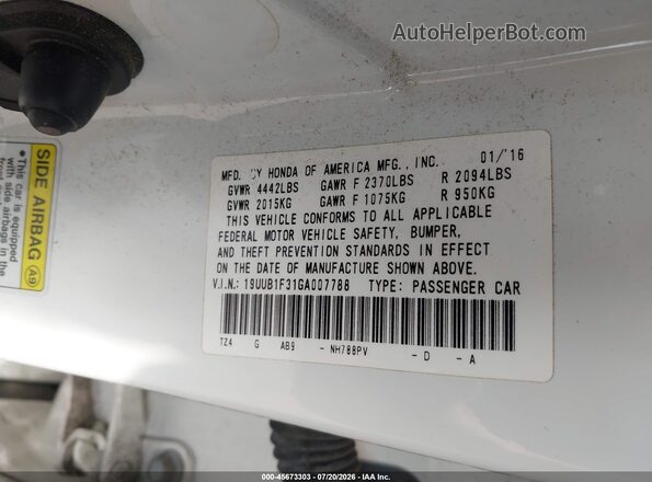 19UUB1F31GA007788 2016 ACURA TLX White Շարժիչի բաժամունքի տեսք