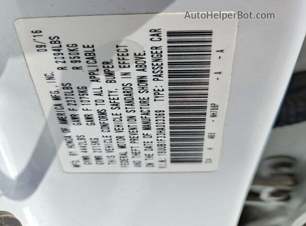 19UUB1F33HA003369 2017 ACURA TLX White VIN sticker view