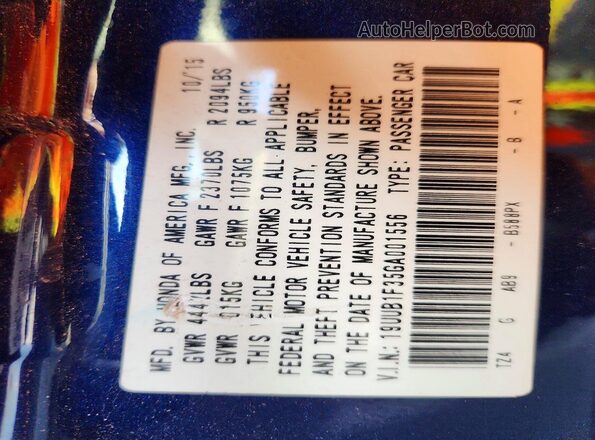 19UUB1F35GA001556 2016 ACURA TLX Blue Vista del compartimento del motor