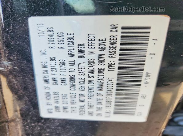 19UUB1F36GA000741 2016 ACURA TLX Black VIN sticker view