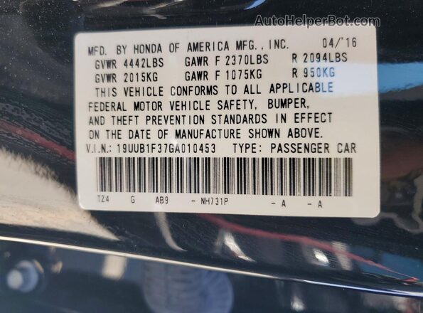 19UUB1F37GA010453 2016 ACURA TLX Black Շարժիչի բաժամունքի տեսք