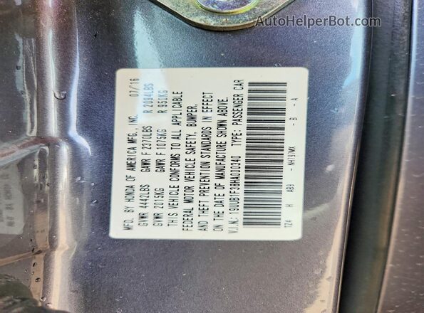 19UUB1F38HA000340 2017 ACURA TLX Charcoal VIN კოდის სტიკერის ხედი