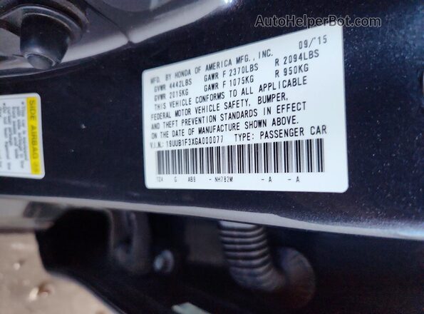 19UUB1F3XGA000077 2016 ACURA TLX Charcoal Вид наклейки з VIN-кодом