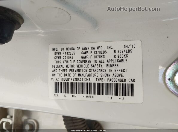 19UUB1F52GA011348 2016 ACURA TLX White Engine compartment view