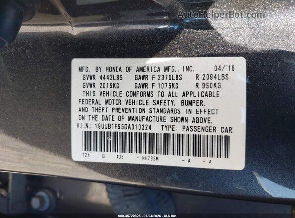 19UUB1F55GA010324 2016 ACURA TLX Gray Widok komory silnika