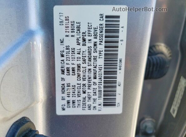 19UUB1F59JA007451 2018 ACURA TLX Gray Engine compartment view