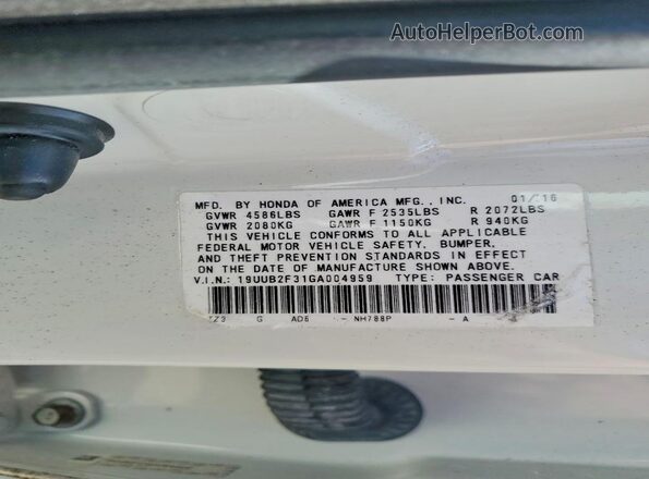 19UUB2F31GA004959 2016 ACURA TLX White Շարժիչի բաժամունքի տեսք