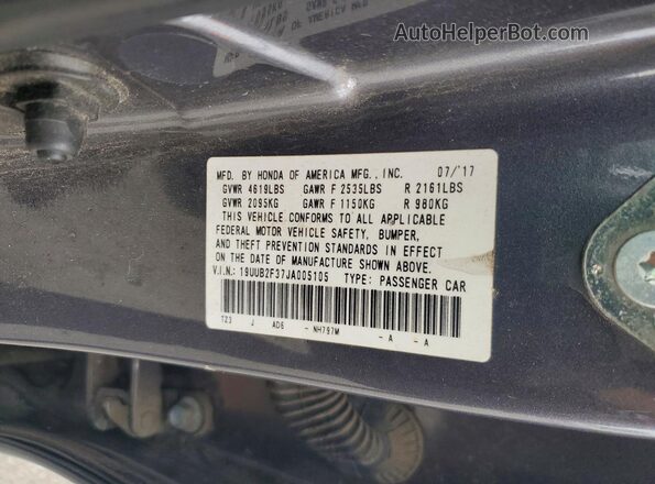 19UUB2F37JA005105 2018 ACURA TLX Gray Շարժիչի բաժամունքի տեսք