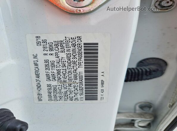19UUB2F3XKA000711 2019 ACURA TLX White Вид підкапотного простору