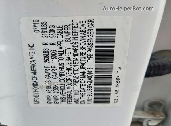 19UUB2F49LA001018 2020 ACURA TLX White Vista del compartimento del motor