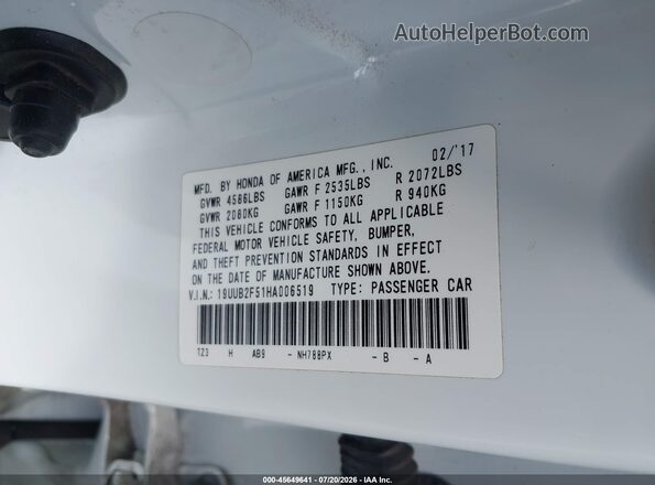 19UUB2F51HA006519 2017 ACURA TLX White Вид підкапотного простору