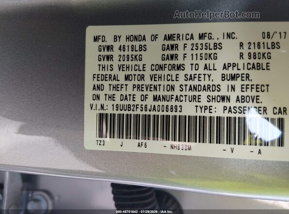 19UUB2F56JA006893 2018 ACURA TLX Silver Вид підкапотного простору