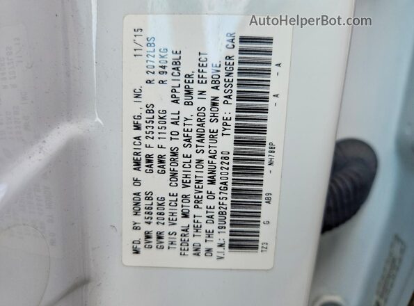 19UUB2F57GA002280 2016 ACURA TLX White Շարժիչի բաժամունքի տեսք