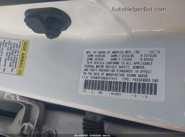 19UUB2F58GA007410 2016 ACURA TLX White Engine compartment view