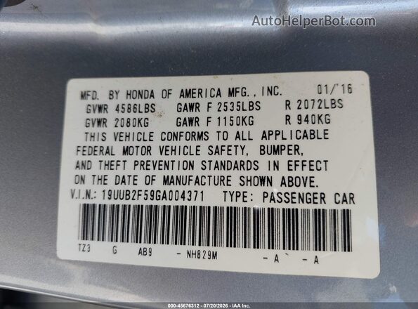 19UUB2F59GA004371 2016 ACURA TLX Silver Շարժիչի բաժամունքի տեսք