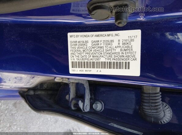 19UUB2F62JA012957 2018 ACURA TLX Blue Vista del compartimento del motor