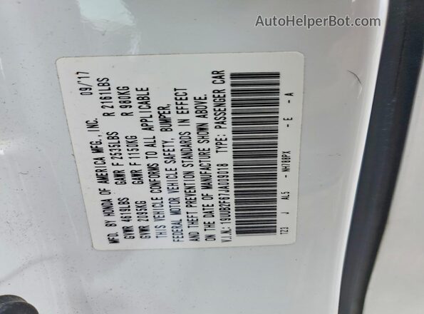 19UUB2F67JA009018 2018 ACURA TLX White ძრავის განყოფილების ხედი