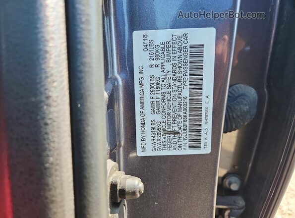 19UUB2F68KA000216 2019 ACURA TLX Gray Вид підкапотного простору