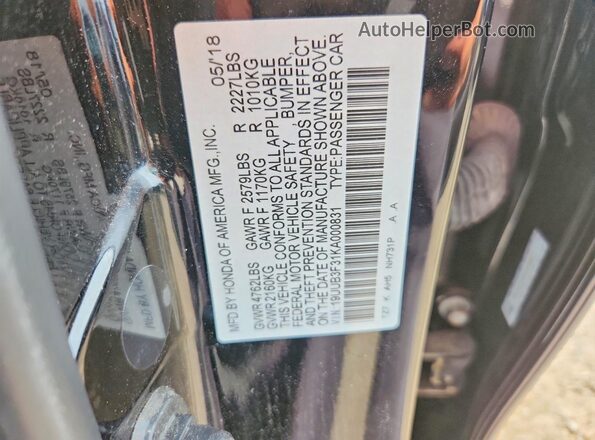 19UUB3F31KA000831 2019 ACURA TLX Черный Вид наклейки с VIN-кодом