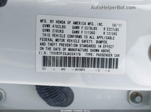 19UUB3F3XJA004178 2018 ACURA TLX White Вид підкапотного простору