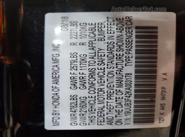 19UUB3F42KA003178 2019 ACURA TLX Black Вид підкапотного простору