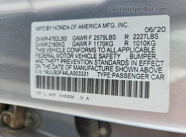 19UUB3F44LA003331 2020 ACURA TLX Серебряный Вид подкапотного пространства