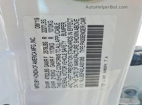19UUB3F4XLA001065 2020 ACURA TLX White ძრავის განყოფილების ხედი