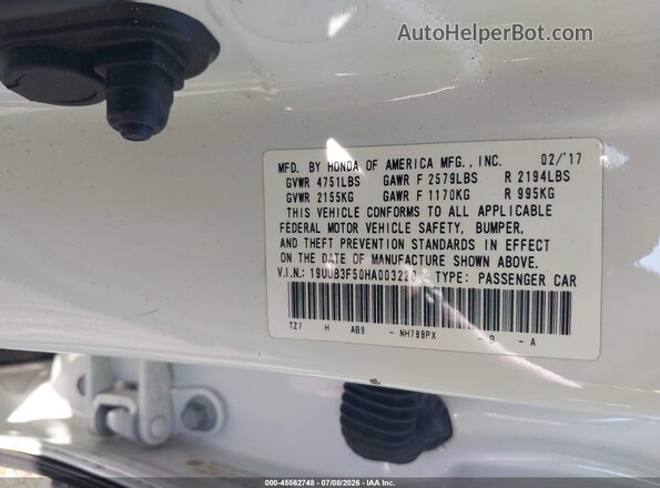 19UUB3F50HA003228 2017 ACURA TLX White Вид підкапотного простору