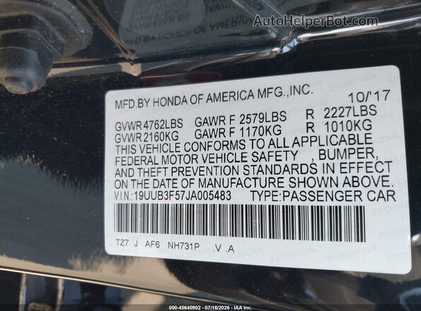 19UUB3F57JA005483 2018 ACURA TLX Черный Вид подкапотного пространства